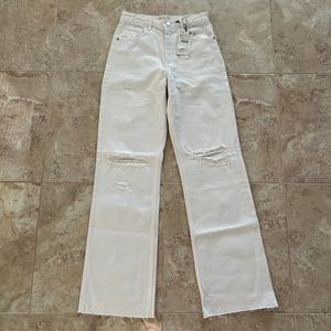 Zara High Rise Distressed Wide Leg Full Length Jeans